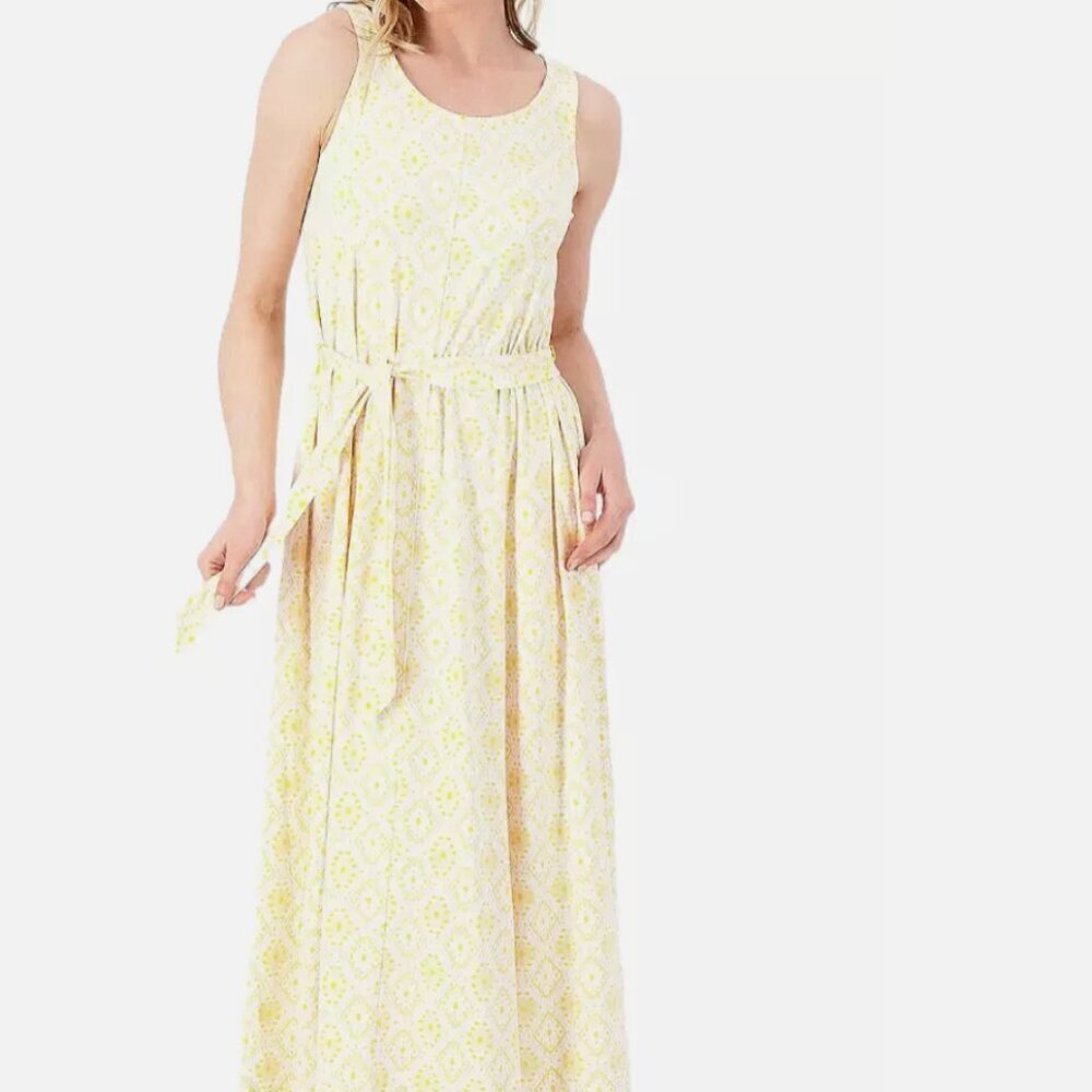 Cuddl Duds Dress Flexwear Paneled Maxi Long Sleeveless Yellow Eyelet Size Medium